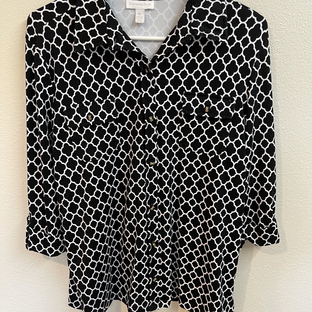 Black White XL Charter Club Blouse Really Nice